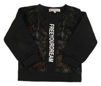 Černá mikina s listy a síťovinou