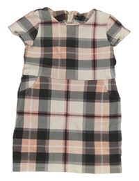 Bílo-tmavošedo-růžové kostkované teplákové šaty H&M