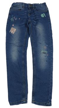 Modré skinny rifle s hvězdami a jednorožcem Y.F.K.