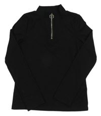 Černé žebrované triko se stojáčkem a zipem C&A