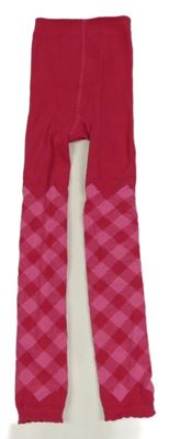 Fuchsiovo-růžové kárované punčocháče bez šlapiček