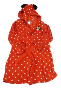 Červený puntíkatý chlupatý župan s Minnie a kapucí H&M