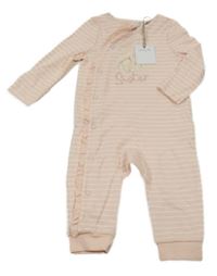 Nové - Světlerůžovo-bílý pruhovaný overal s králíky Tu