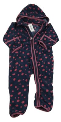 Nové - Tmavomodrá puntíkatá fleecová kombinéza s kapucí TCM