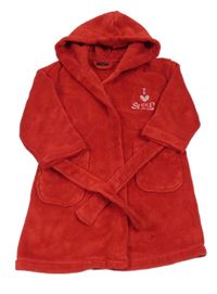 Červený chlupatý župan s nápisem se srdcem a kapucí Next