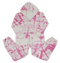 Bílo-tmavorůžová batikovaná tepláková kombinéza s kapucí