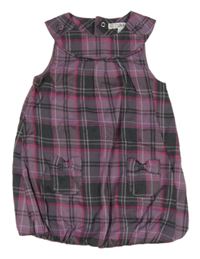 Fialovo-antracitovo-fuchsiové kostkované podšité šaty