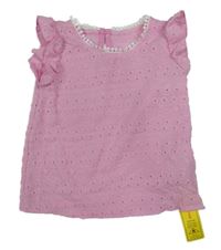 Nové - Růžové tričko s výšivkami a volány Shein