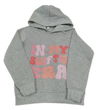 Šedá melírovaná mikina s nápisem a kapucí