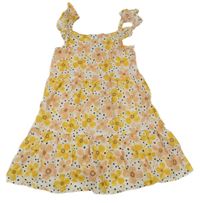 Bílo-růžovo-žluté květované lehké šaty s puntíky Primark
