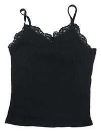 Černý žebrovaný crop top s krajkou H&M