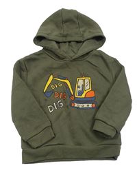 Khaki mikina s bagrem a kapucí Primark