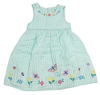Světlemodro-bílé kostičkované krepové šaty s motýlky Jojo Maman Bébé