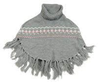 Šedé svetrové pončo se vzorem a třásněmi a rolákem H&M