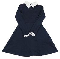 Tmavomodré teplákové šaty s bílým límečkem Zara