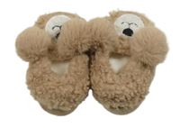 Hnědé huňaté domácí bačkory s medvědy vel. 20