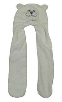 Bílá plyšová čepice s šálou - medvěd Ergee