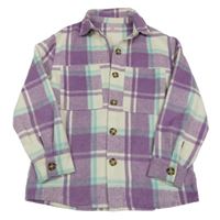 Fialovo-bílá kostkovaná vlněná košilová bunda WE