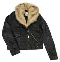 Černý crop křivák s odepínacím kožešinovým límcem River Island