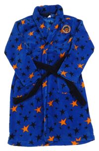 Modrý chlupatý župan s oranžovými hvězdami orchestra