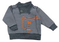 Tmavomodro-šedá pruhovaná mikina s medvědem Topomini