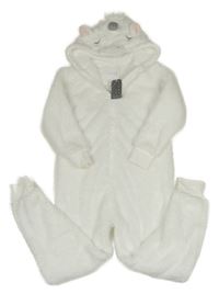 Nové - bílá plyšová kombinéza s kapucí - jednorožec Next