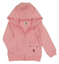 Růžová propínací mikina s králíkem a kapucí Pocopiano