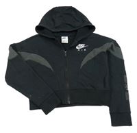 Černá crop propínací mikina s logem a kapucí Nike