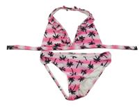 Růžovo-bílé dvoudílné plavky s palmami Y.F.K.
