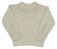 Bílý chlupatý svetr s flitry C&A