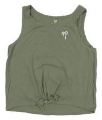 Khaki crop top s uzlem a palmou H&M