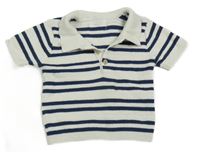 Bílo-tmavomodré pruhované úpletové polo tričko Primark