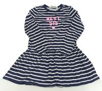 Tmavomodro-bílé pruhované šaty s nápisem H&M