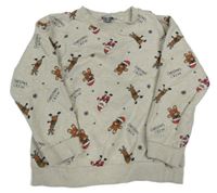 Béžová mikina se Santou a soby 