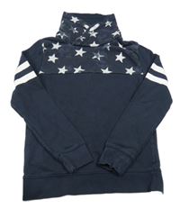 Tmavomodro-bílo-šedá mikina s hvězdami a límcem H&M