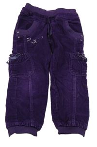 Fialové cuff manšestráky s úpletovým pasem 