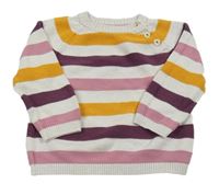 Bílo-růžovo-fialovo-žlutý pruhovaný svetr H&M