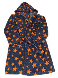 Tmavomodro-oranžový plyšový župan s hvězdami a kapucí Bluezoo