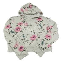 Světlešedá květovaná crop mikina s nápisem a kapucí H&M