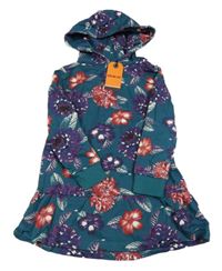 Nové - Petrolejová květovaná šatová mikina s kapucí Soulcal