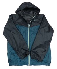 Černo-petrolejová šusťáková jarní funkční bunda s kapucí Quechua