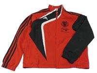 Červeno-černá šusťáková sportovní bunda s nápisy Adidas