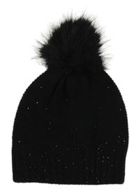 Černá čepice s kamínky a bambulí