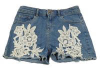 Modré riflové kraťasy s krajkou Denim Co.