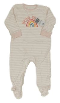 Nové - Světlerůžovo-bílý pruhovaný overal s duhou Matalan