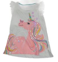 Bílý top s jednorožcem a tylovými prvky 