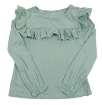 Světlezelené triko s volánky s madeirou C&A