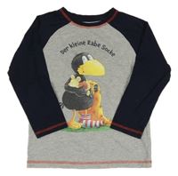 Šedo-tmavomodré triko s ptáčkem 