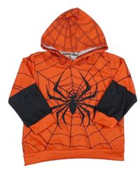Červeno-černá mikina s pavučinou a kapucí 