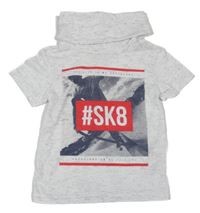 Světlešedé melírované tričko se skejťákem a límcem Primark
